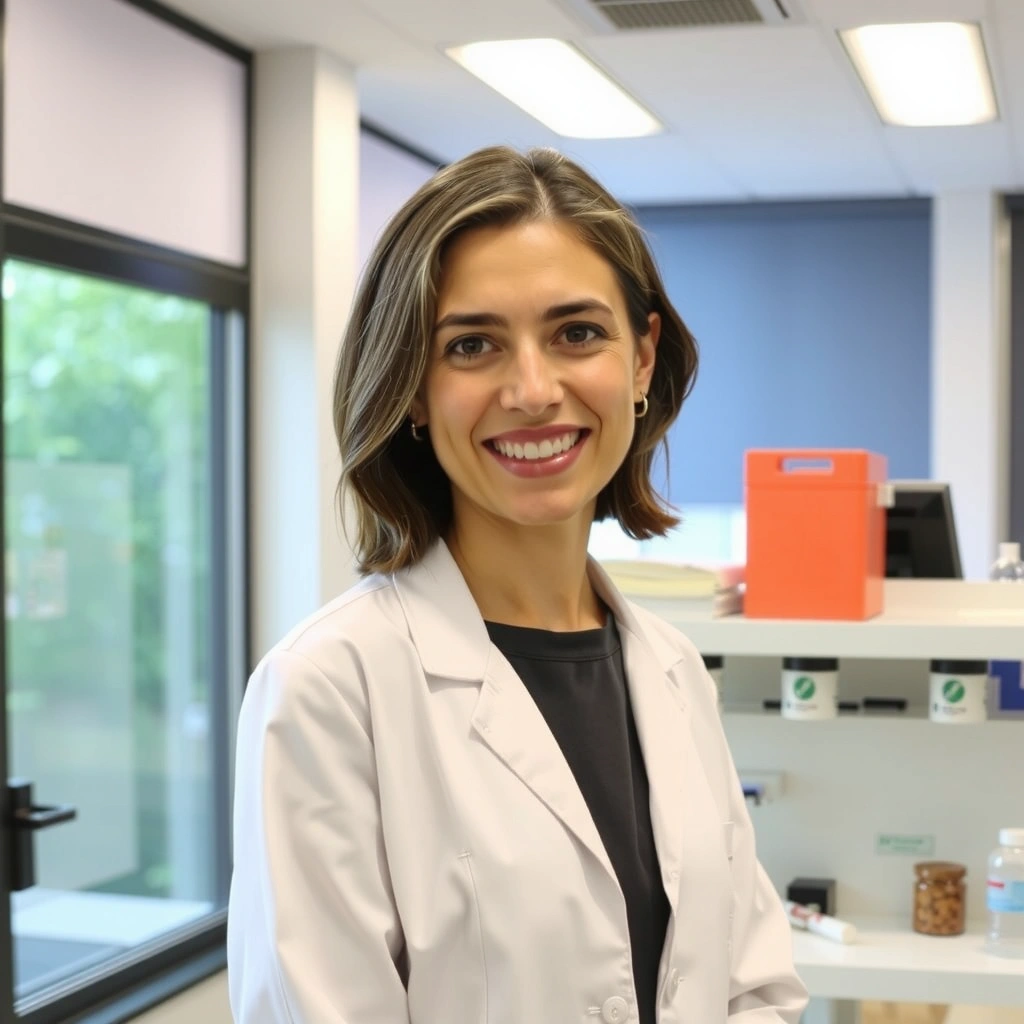 Professional portrait of a smiling, diverse team member in a modern office setting.
